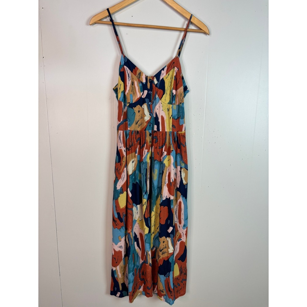 Rolla's Midi Dress Medium Multicolor Abstract Watercolor Button Front Women